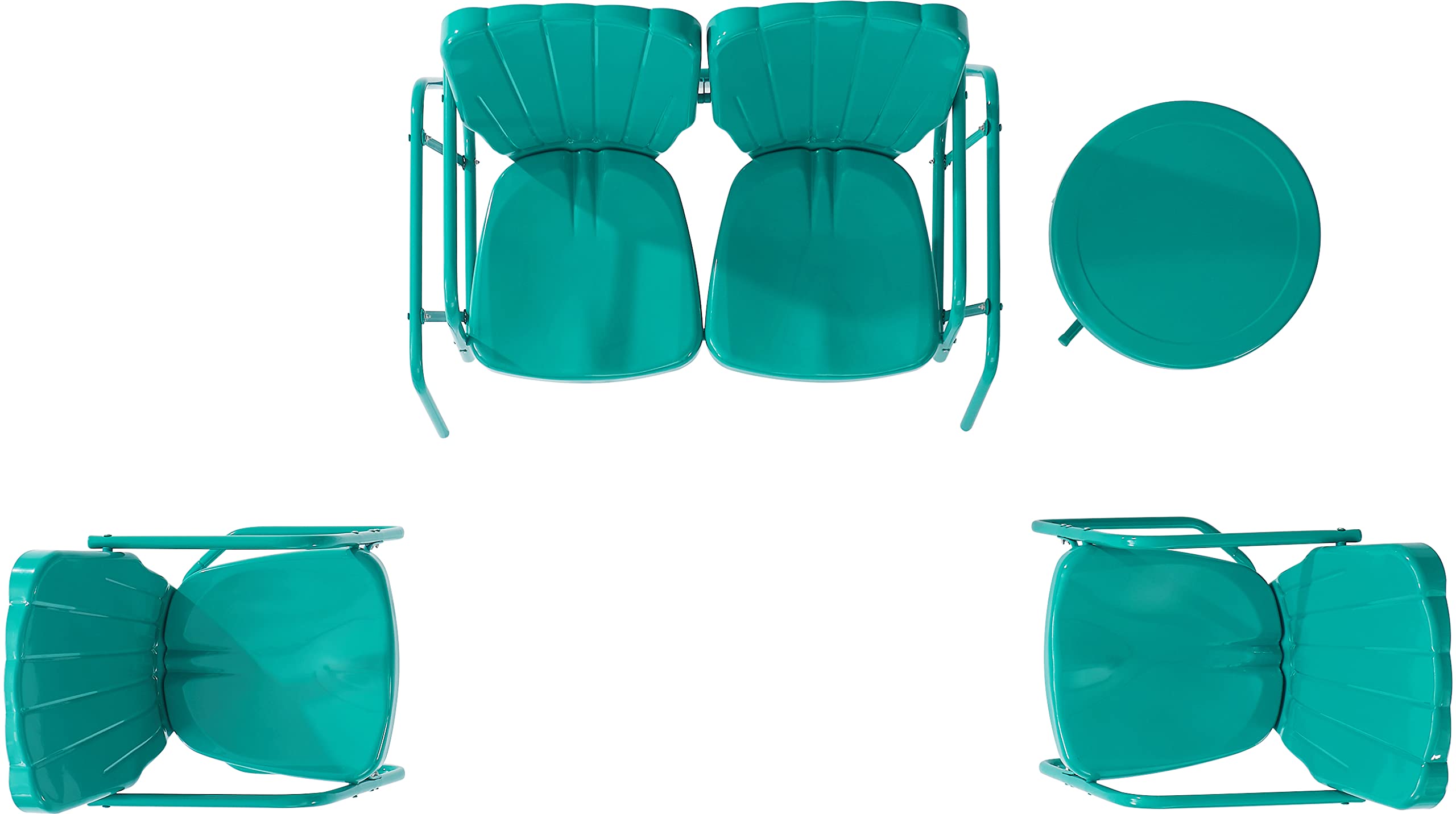 Crosley Furniture Ridgeland 4-Piece Retro Metal Outdoor Loveseat Glider Patio Furniture Set for Porch, Deck, Turquoise Gloss