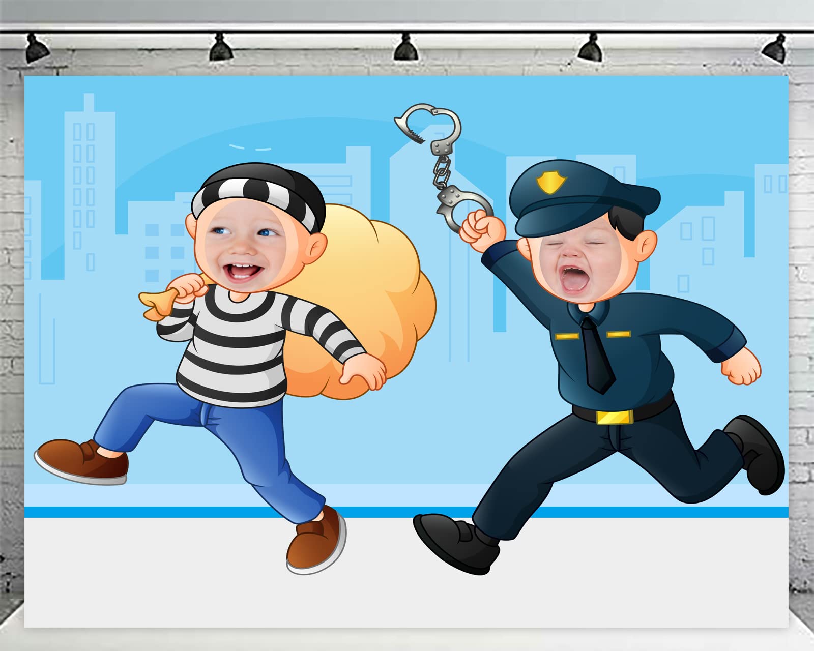 Policeman and Thieves Banner Backdrop Background Pretend Play Party Game Photo Booth Props Cops and Thieves Theme Decor Graduation 1st Birthday Party Baby Shower Favors Supplies Decorations, Multi