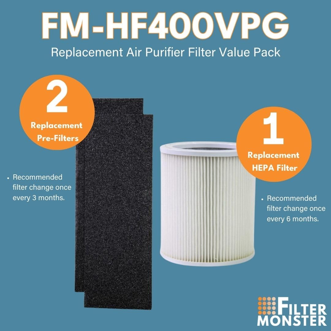 Filter-Monster – Replacement HEPA Filter Value Pack – 2 Pre-Filters and 1 True HEPA Filter - Compatible with Hunter HP400 Air Purifier and H-HF400-VP Filter