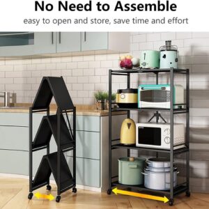 4-Shelf General Purpose Collapsible/Foldable Shelving Unit, Sturdy Storage Rack with Caster Wheels. 4-Tier Organizer, Laundry/kitchen storage shelves, Heavy Duty Metal Frame, No Assemble Needed, White