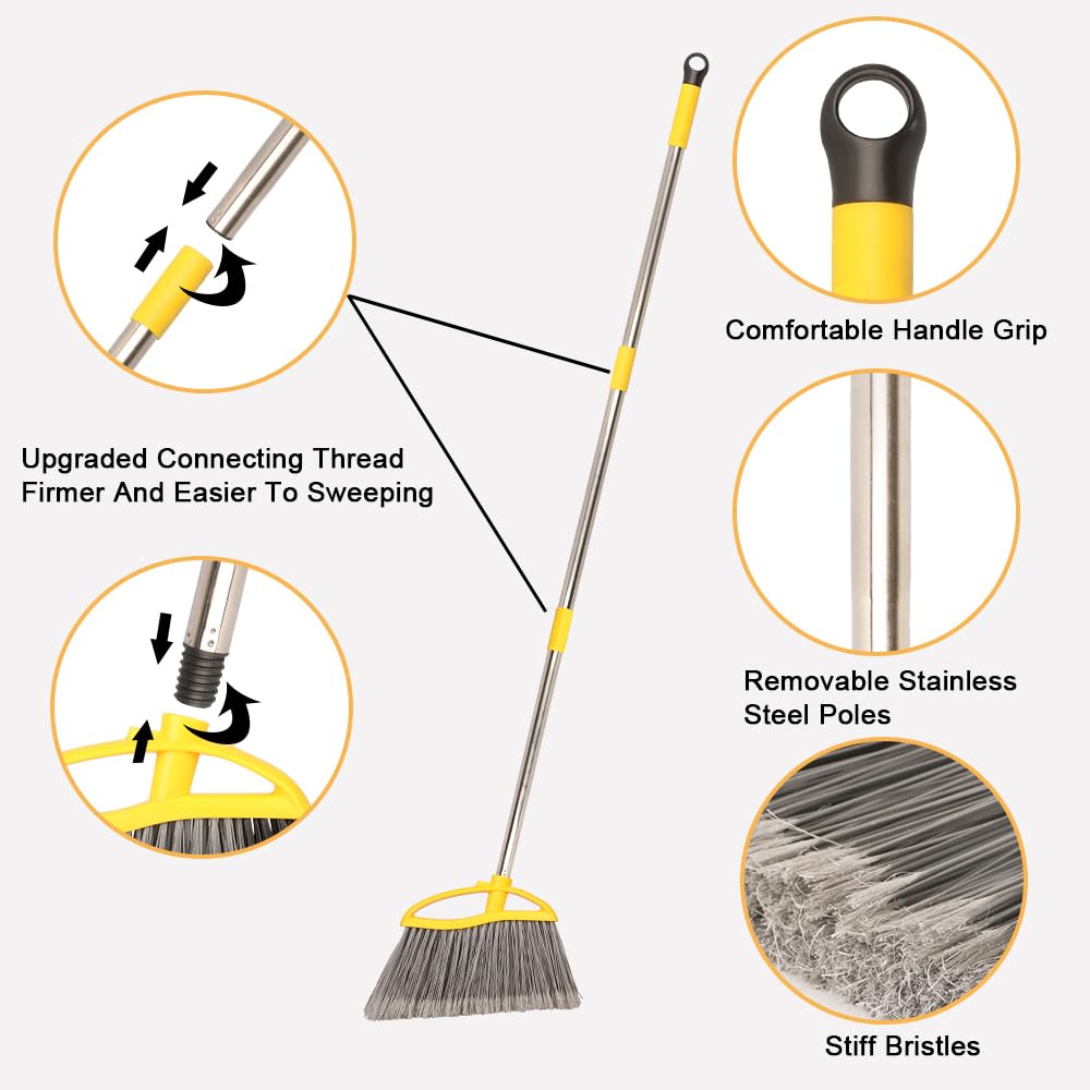 Gloffer Outdoor Angle Broom Heavy Duty with Long Handle Stiff Bristles for Garage Garden Commercial and Industrial