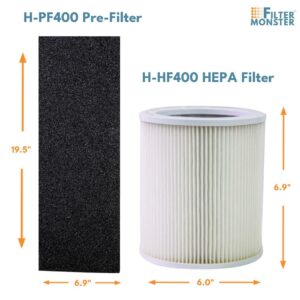 Filter-Monster – Replacement HEPA Filter Value Pack – 2 Pre-Filters and 1 True HEPA Filter - Compatible with Hunter HP400 Air Purifier and H-HF400-VP Filter