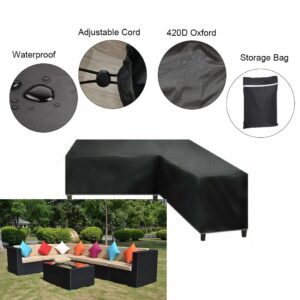 SUNSURE Patio Sofa Covers V-Shaped Sectional 84x84in Black Outdoor Waterproof Furniture Cover Dustproof Furniture Sets All Weather Protection Dust Cover for Patio Lawn Garden Veranda