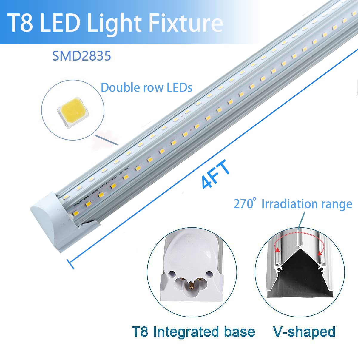 MKUJOO 12 Pack 4FT 40W LED Shop Light, V Shape Integrated T8 LED Tube Light, 6000K Super Bright White,high Output Linkable with Plug for Garage, Workshop,Basement,Warehouse