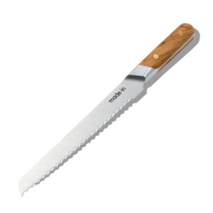 made in cookware - 9" inch bread knife - crafted in france - full tang with olive wood handle