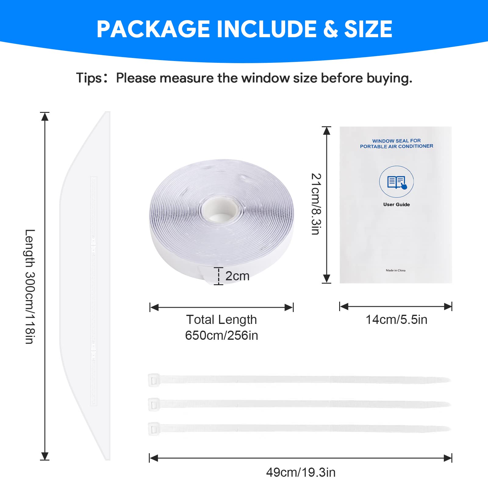 Gruntbear Portable Air Conditioner Window Seal Kit, 400CM (157'') AC Casement , Hot Air Stop Air Exchange Guards with Zip and Adhesive Fastener Works with Tumble Dryer, Keep House Cool