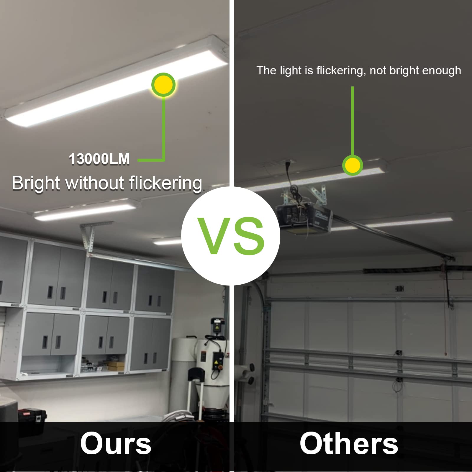 hykolity 4FT 120W LED Shop Light Linkable, 13000lm(400w Equivalent), 5000K Utility Shop Lights for Garages, Workshops, Basements, Hanging or FlushMount, with Power Cord and Pull Chain, ETL, 2 Pack