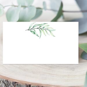 50 Pack Tent Greenery Watercolor Table Place Cards, Greenery Place Cards for Weddings, Holidays, Dinner Parties, Birthdays, Buffets and Catering, Seating Place Cards for Tables.