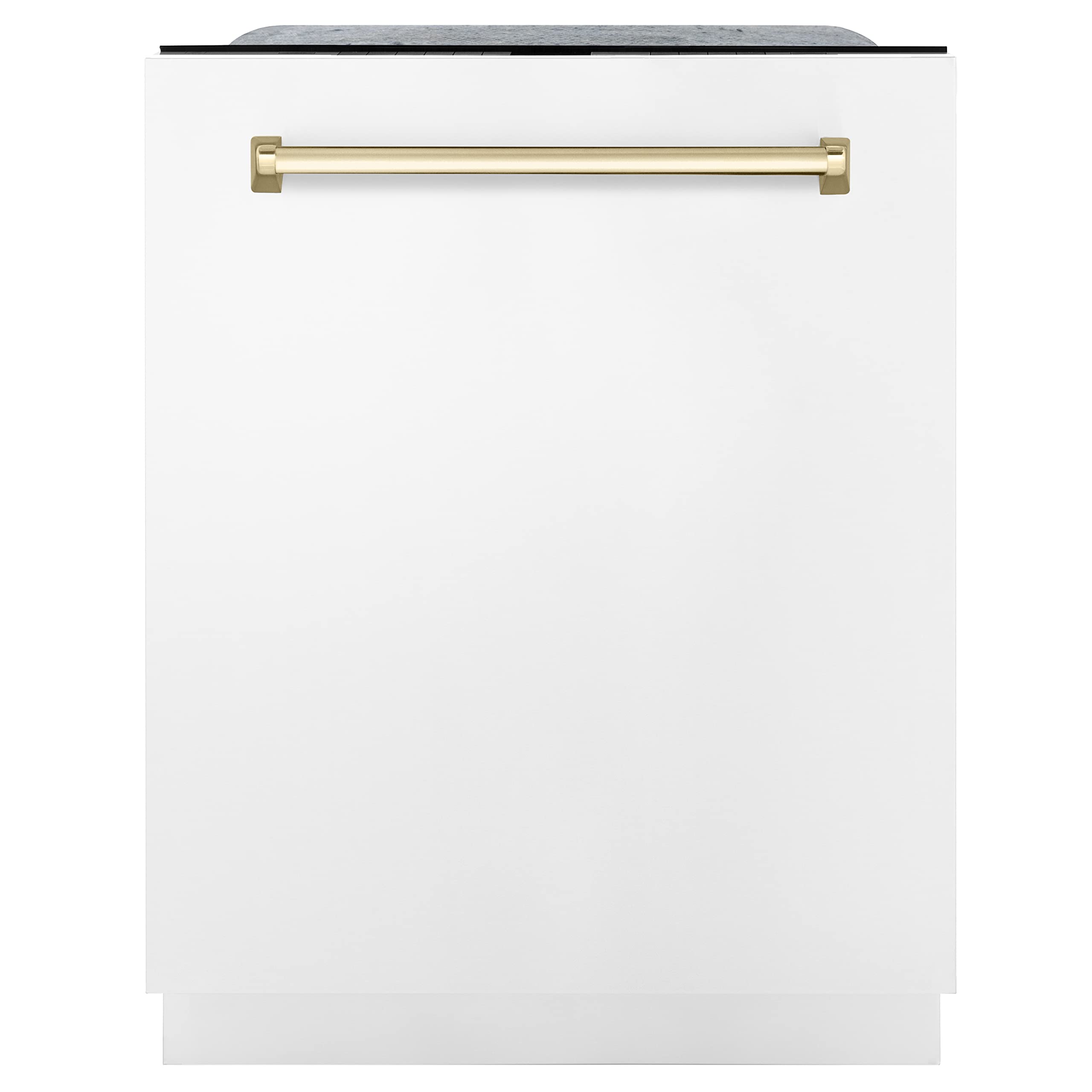 ZLINE Autograph Edition 24" 3rd Rack Top Touch Control Tall Tub Dishwasher in White Matte with Gold Handle, 51dBa (DWMTZ-WM-24-G)