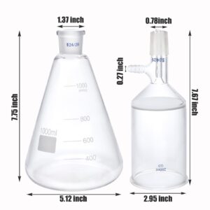 Buchner Funnel Filtering Kit with 1000 ml Filter Bottle and 250 ml Buchner Funnel, G3 Borosilicate Glass Lab Vacuum Filtration Distillation Apparatus Filter Flask Set