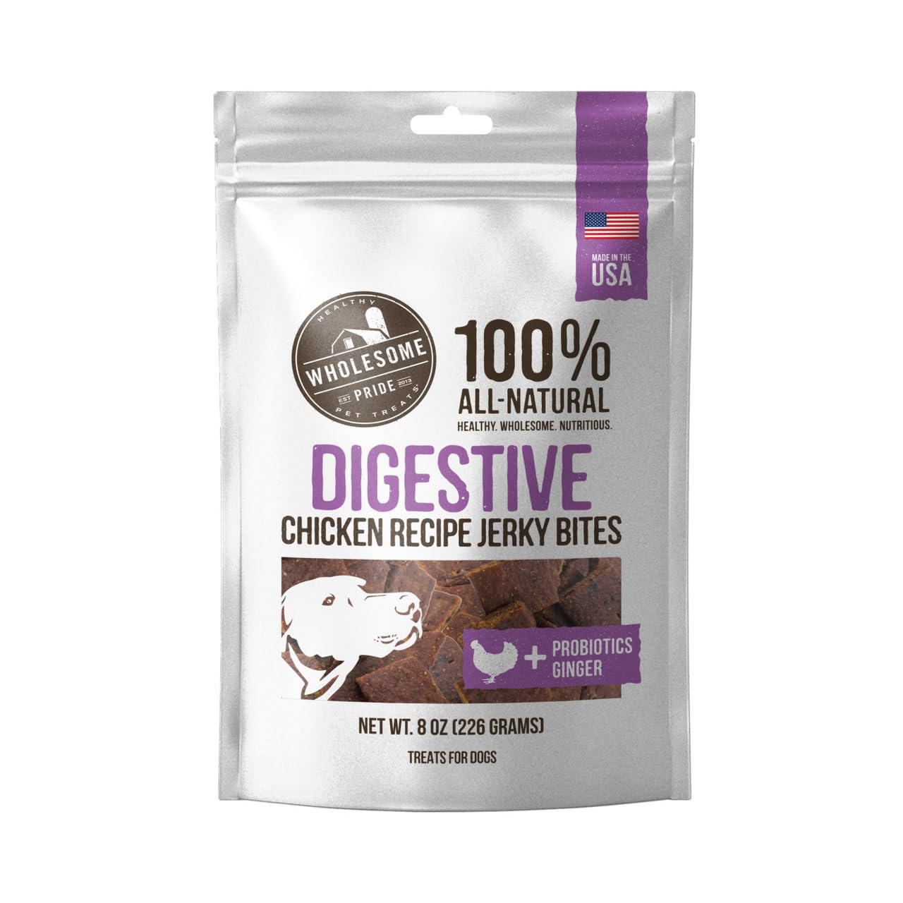 Wholesome Pride Functional Dog Digestive Support Chicken Recipe Jerky Bites Dog Treats - 8 oz