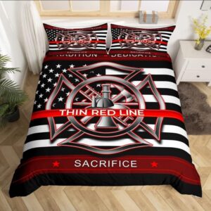 Castle Fairy Firefighter Fire Sign Bedding Set,American Flag Duvet Cover for Kids Teen Boys Girls,Fireman Logo Comforter Cover Decorative Room,Stars Stripes Quilt Cover with 2 Pillowcases,King Size