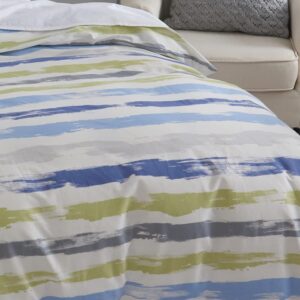 DAUAOTO Queen Size 90"X90" Duvet Cover Set, Print Cotton Teens Kids Bedding, Green Blue Striped