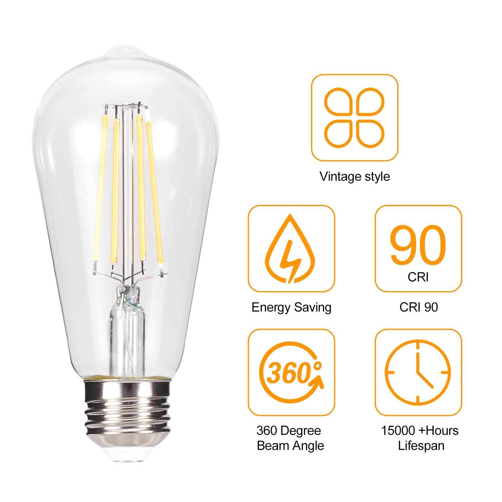 truestory Dimmable Vintage LED Edison Bulbs, 5W, Equivalent 50W, 450lm, Warm White 2700K, ST19(ST58) LED Filament Bulbs, E26 Medium Base, Clear Glass, Pack of 6 (Warm Light)