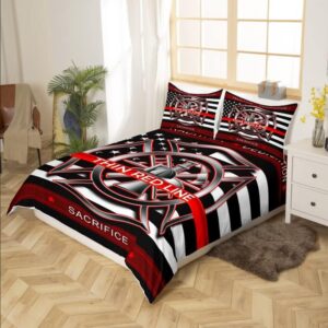 Castle Fairy Firefighter Fire Sign Bedding Set,American Flag Duvet Cover for Kids Teen Boys Girls,Fireman Logo Comforter Cover Decorative Room,Stars Stripes Quilt Cover with 2 Pillowcases,King Size