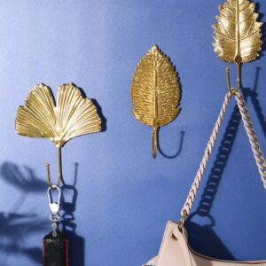 Hemoton Heavy Duty Garment Rack 2Pcs Iron Ginkgo Leaf Hooks Nordic Style Hooks Wall Mounted Hook Wall Hanger for Cloakroom Hallways Living Room ? Gold ? Backpack Hanger