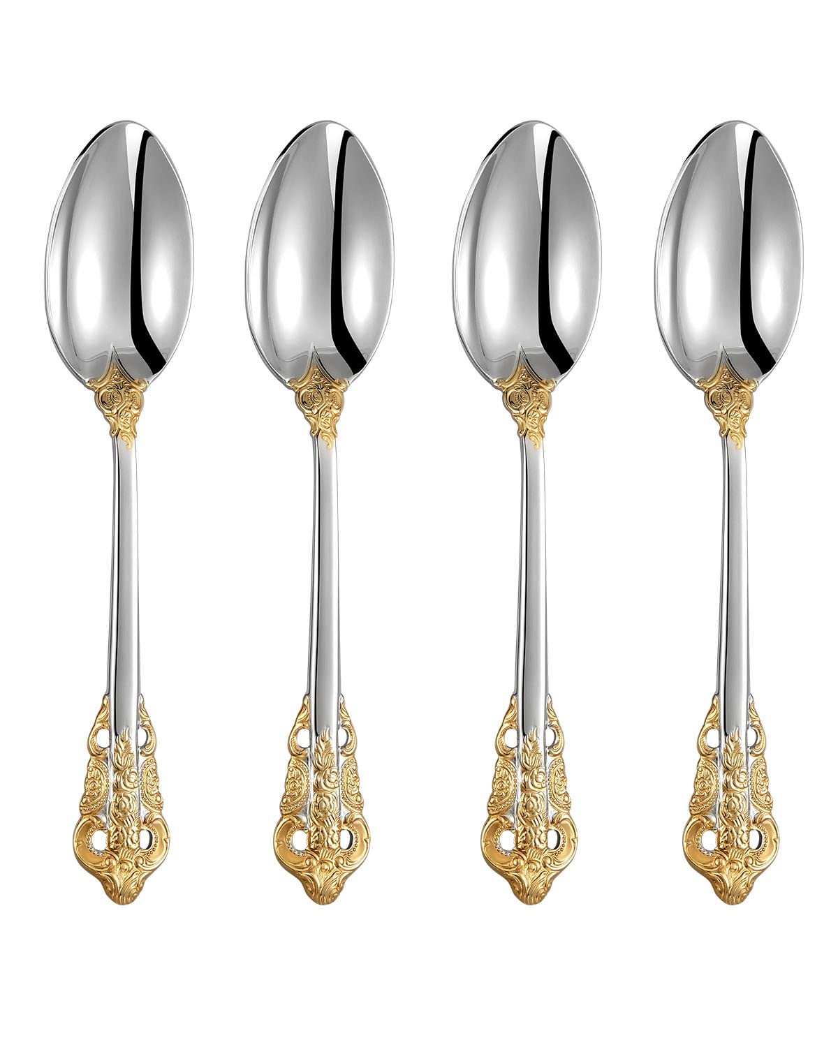 KEAWELL Luxury 7" Tea Spoon, Set of 4, 18/10 Stainless Steel, Sturdy Dessert Spoon, Gorgeous Design with Exceptional Mirror Polished Finish (Gold Accent)