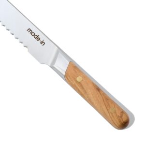 Made In Cookware - 9" Inch Bread Knife - Crafted in France - Full Tang With Olive Wood Handle