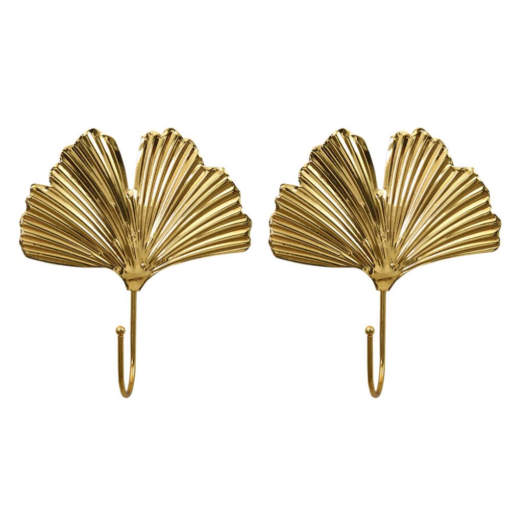 Hemoton Heavy Duty Garment Rack 2Pcs Iron Ginkgo Leaf Hooks Nordic Style Hooks Wall Mounted Hook Wall Hanger for Cloakroom Hallways Living Room ? Gold ? Backpack Hanger