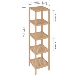 SMIBUY Bathroom Storage Shelf, 5-Tier Bamboo Rack Organizer, Multifunctional Shelving Unit for Living Room Bedroom Kitchen (Natural)