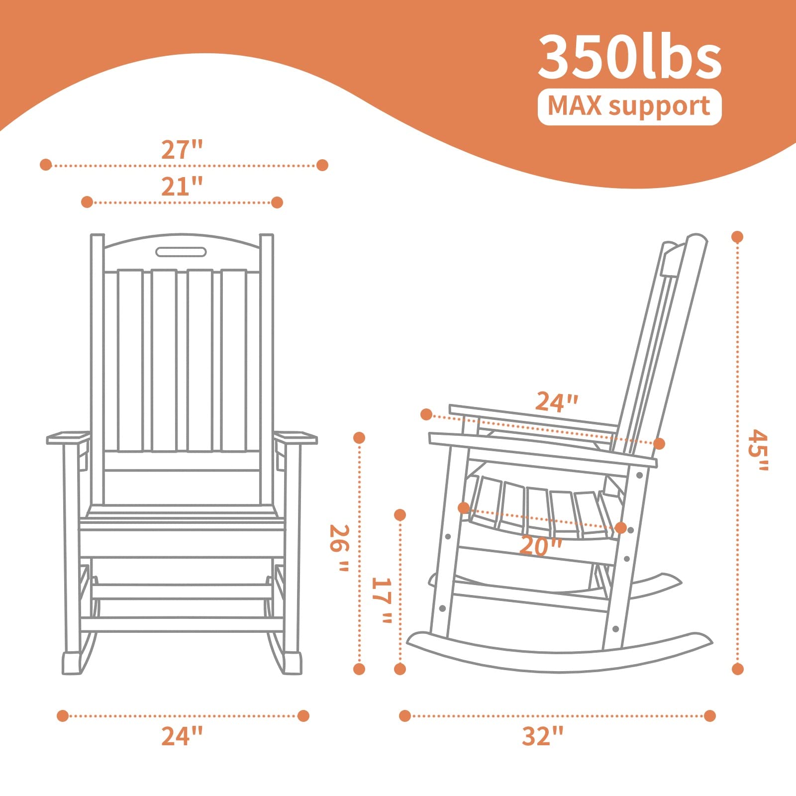 EFURDEN Rocking Chair, All Weather and Waterproof Rocking Chair for Outdoor and Indoor, Oversize Design, Brown