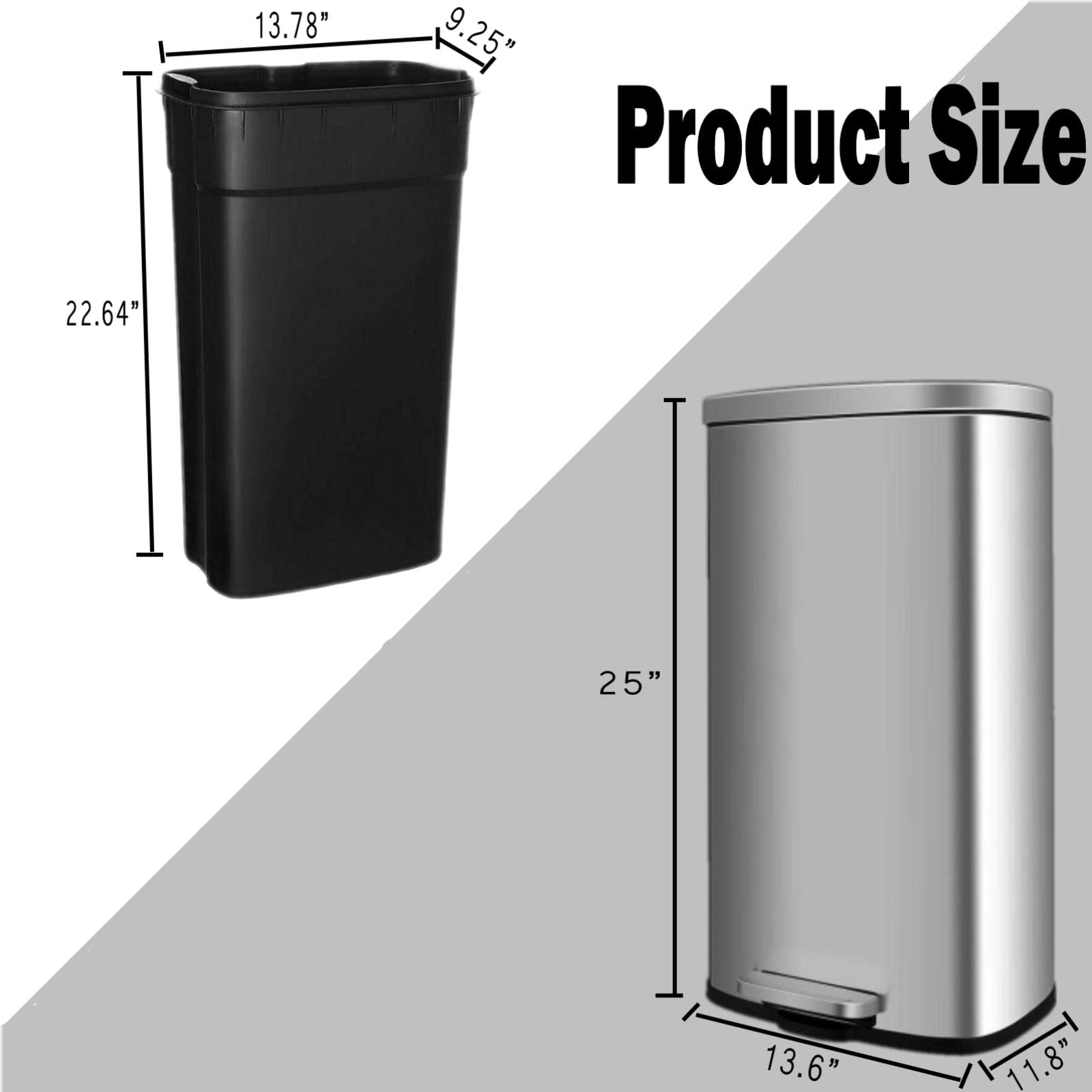 Increkid 8 Gal Trash Can, Stainless Steel Garbage Can with Lid, Step-on Rubbish Bin for Kitchen w/Removable Plastic Inner Bucket, Metal Pedal, Dustbin for Bedroom Livingroom Home Office (Silver)