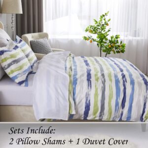 DAUAOTO Queen Size 90"X90" Duvet Cover Set, Print Cotton Teens Kids Bedding, Green Blue Striped