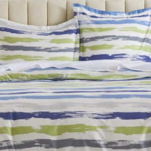 DAUAOTO Queen Size 90"X90" Duvet Cover Set, Print Cotton Teens Kids Bedding, Green Blue Striped