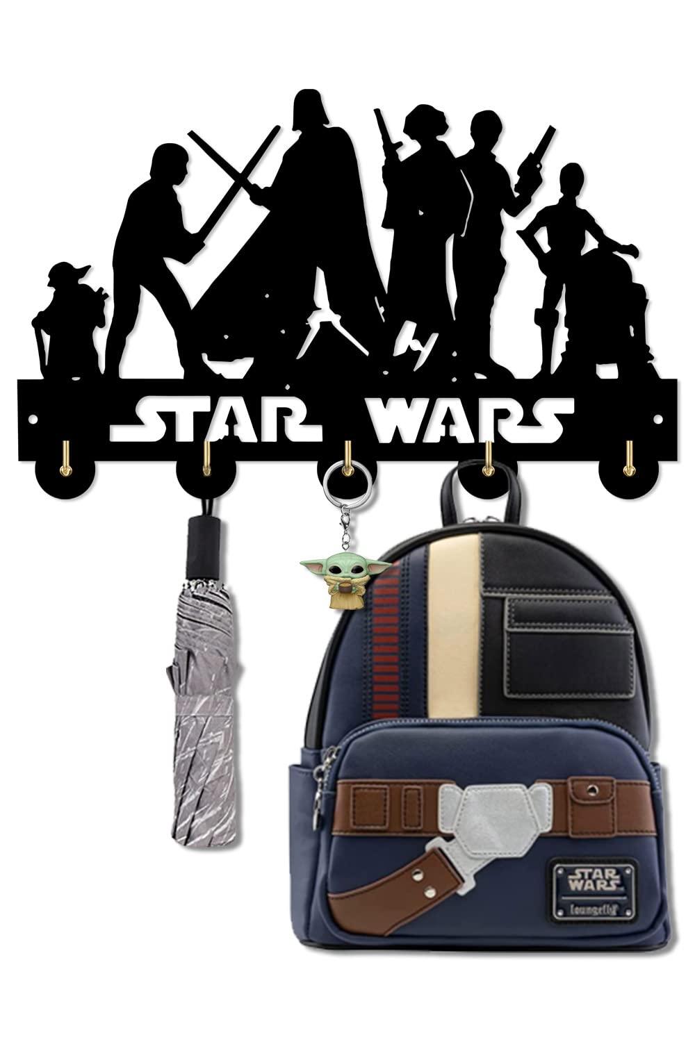 KingLive Stars Key Holder for Wall Wars Theme Entryway Key Hook Stars & Warplanes Key Hanging Rack with 5 Hooks, Easy Install Key Holder for Wall Mount Keyrack Organizes, Star/Wars Gifts for Men