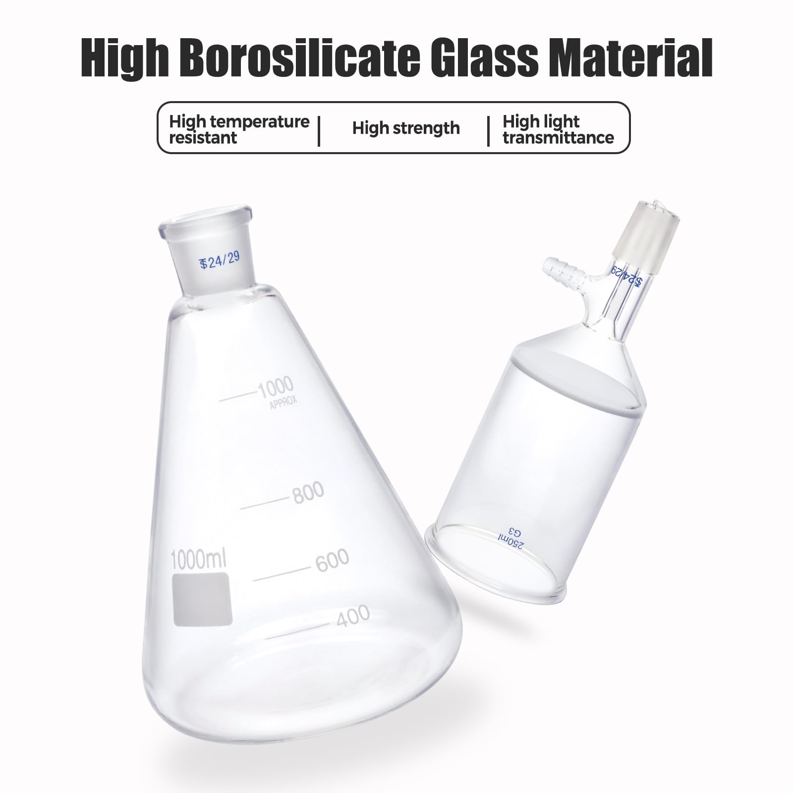 Buchner Funnel Filtering Kit with 1000 ml Filter Bottle and 250 ml Buchner Funnel, G3 Borosilicate Glass Lab Vacuum Filtration Distillation Apparatus Filter Flask Set