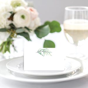 50 Pack Tent Greenery Watercolor Table Place Cards, Greenery Place Cards for Weddings, Holidays, Dinner Parties, Birthdays, Buffets and Catering, Seating Place Cards for Tables.