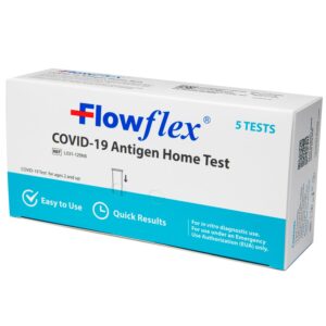 Flowflex COVID-19 Antigen Home Test kit, 1 Pack, 5 Tests Total. FDA EUA Authorized OTC at-Home Self-Test, Non-invasive Nasal Swab, Easy to Use and No Discomfort, Results in 15 Minutes