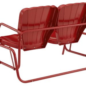 Crosley Furniture Ridgeland Retro Metal Outdoor Loveseat Glider, 2-Person Rocking Patio Bench for Porch, Bright Red Gloss