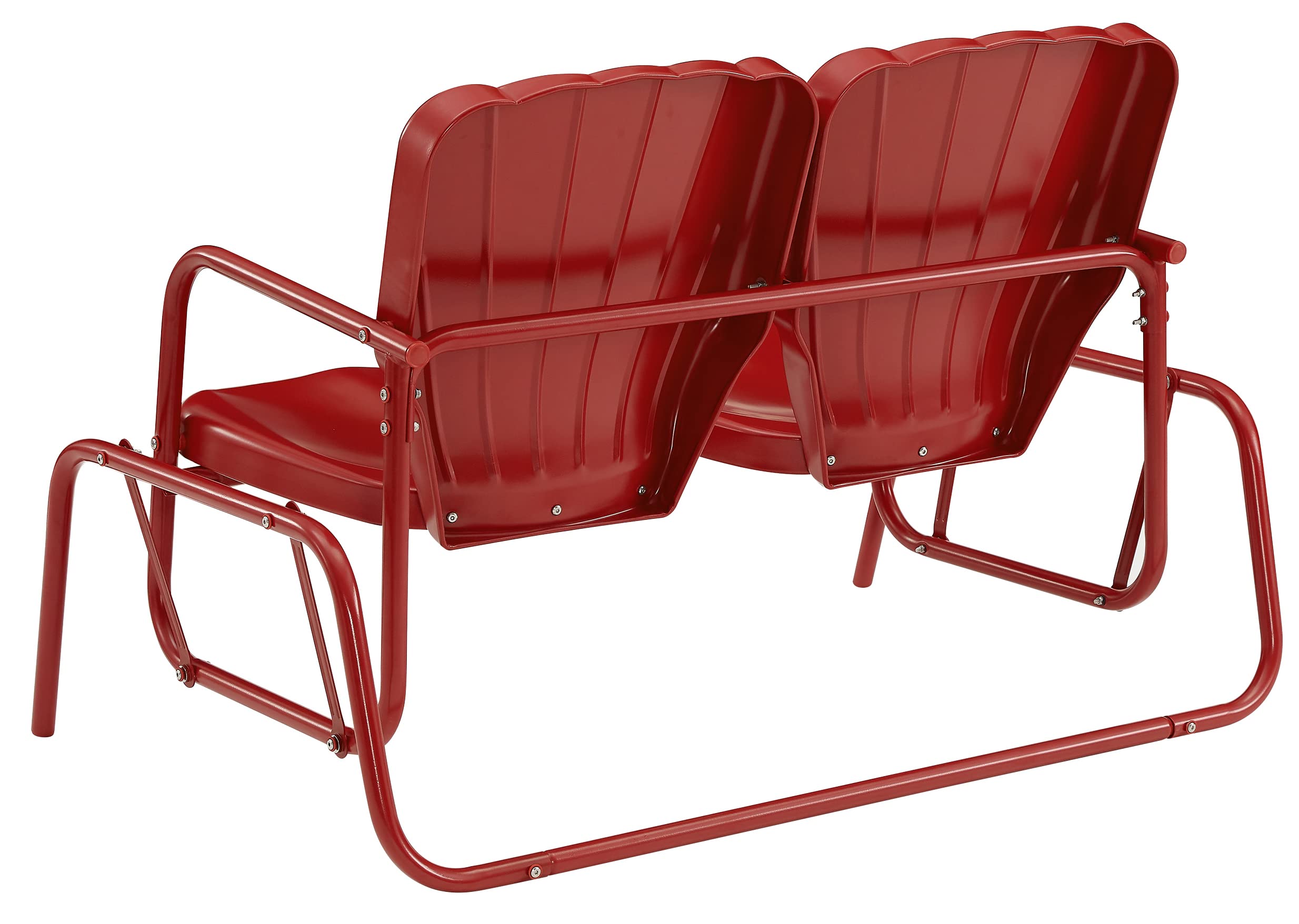 Crosley Furniture Ridgeland Retro Metal Outdoor Loveseat Glider, 2-Person Rocking Patio Bench for Porch, Bright Red Gloss