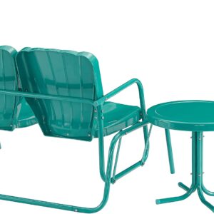 Crosley Furniture Ridgeland 4-Piece Retro Metal Outdoor Loveseat Glider Patio Furniture Set for Porch, Deck, Turquoise Gloss