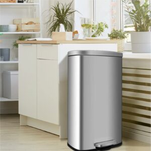 Increkid 8 Gal Trash Can, Stainless Steel Garbage Can with Lid, Step-on Rubbish Bin for Kitchen w/Removable Plastic Inner Bucket, Metal Pedal, Dustbin for Bedroom Livingroom Home Office (Silver)