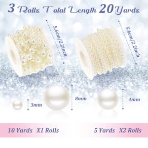 Bonuci 3 Rolls 66 Feet Pearls String Beads Decoration Pearl Garland for Christmas Tree Faux Pearl Garland Roll Strand for Crafting String of Flowers Wedding(Ivory,4mm)