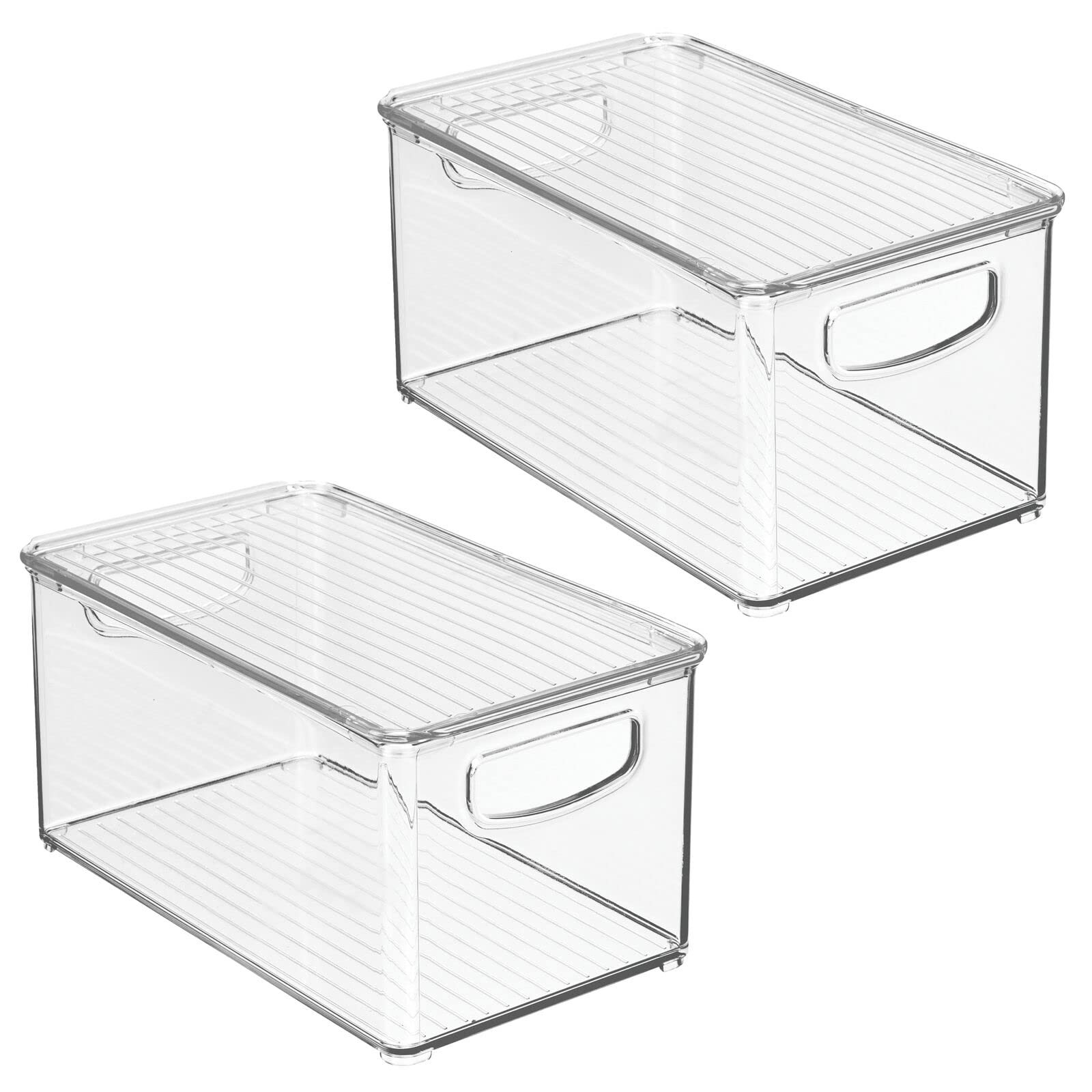 mDesign Deep Plastic Bathroom Storage Bin Box, Lid/Built-in Handles, Organization for Makeup, Hair Styling Tools, Toiletry Accessories in Cabinet, Shelves, Ligne Collection, 2 Pack, Clear