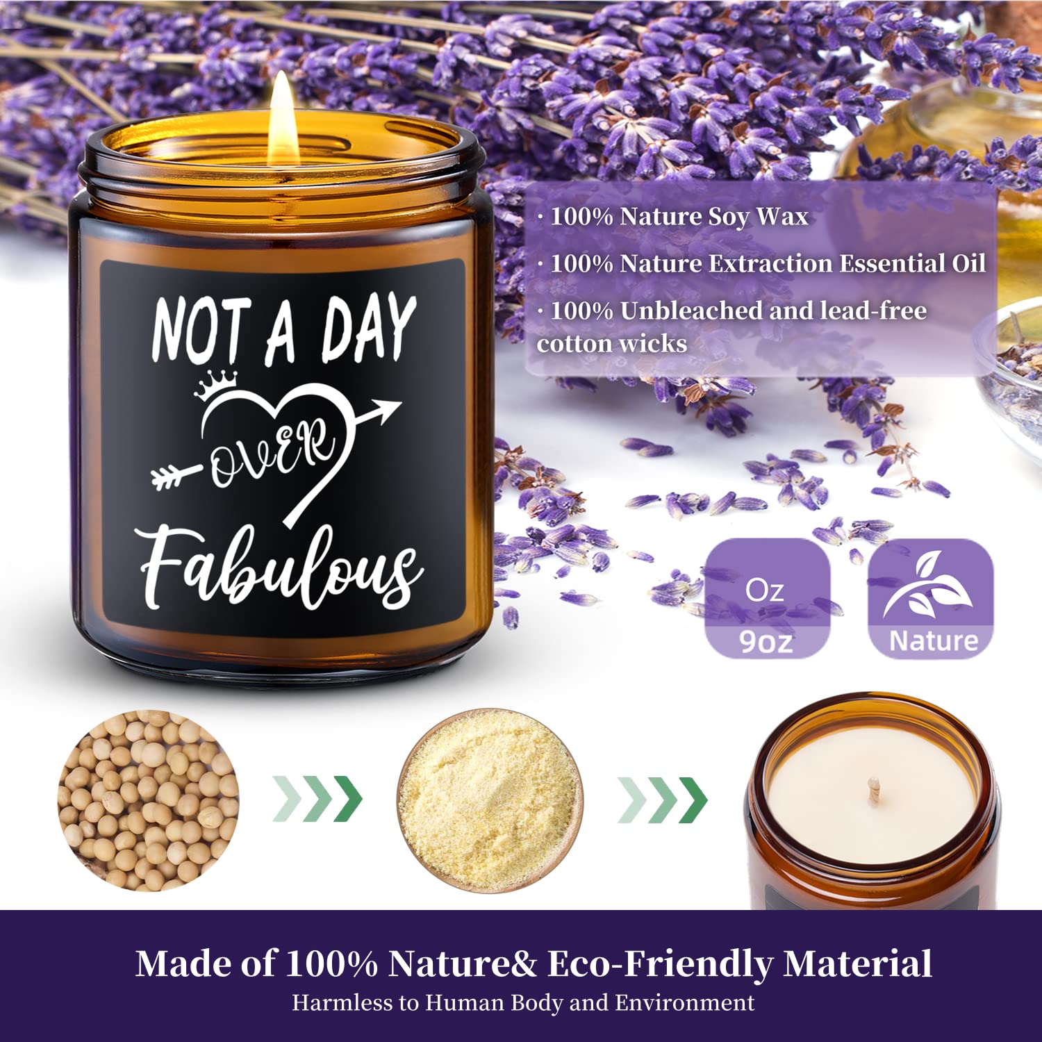 waogift Not A Day Over Fabulous Lavender Scented Candles - Funny Birthday Gift Ideas for Women Her,Friends, Coworkers, Her, Wife, Mom, Daughter, Sister, Aunt - Soy Funny Candle for Home Scented White