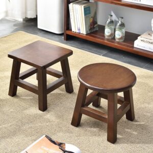 XDSTOOL Solid Wood Stool 10 inch Wooden Stool for Kids Small Short Stool Shoe Changing Step Stool (Brown Square)