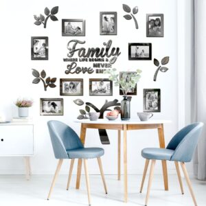 Family Tree Wall Decal Acrylic 3D DIY Mirror Sticker Photo Frames Removable Wall Art Decals Home Decorations for Living Room Bedroom Kitchen Dining Office, 47 x 47 Inch(Black)