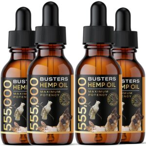 k2xlabs buster's organic hemp oil for dogs and pets, 4pack-8mth-supply, 555,000 max potency, large 60ml bottle, made in usa - miracle formula, perfectly balanced omega 3, 6, 9 - joint relief, calming