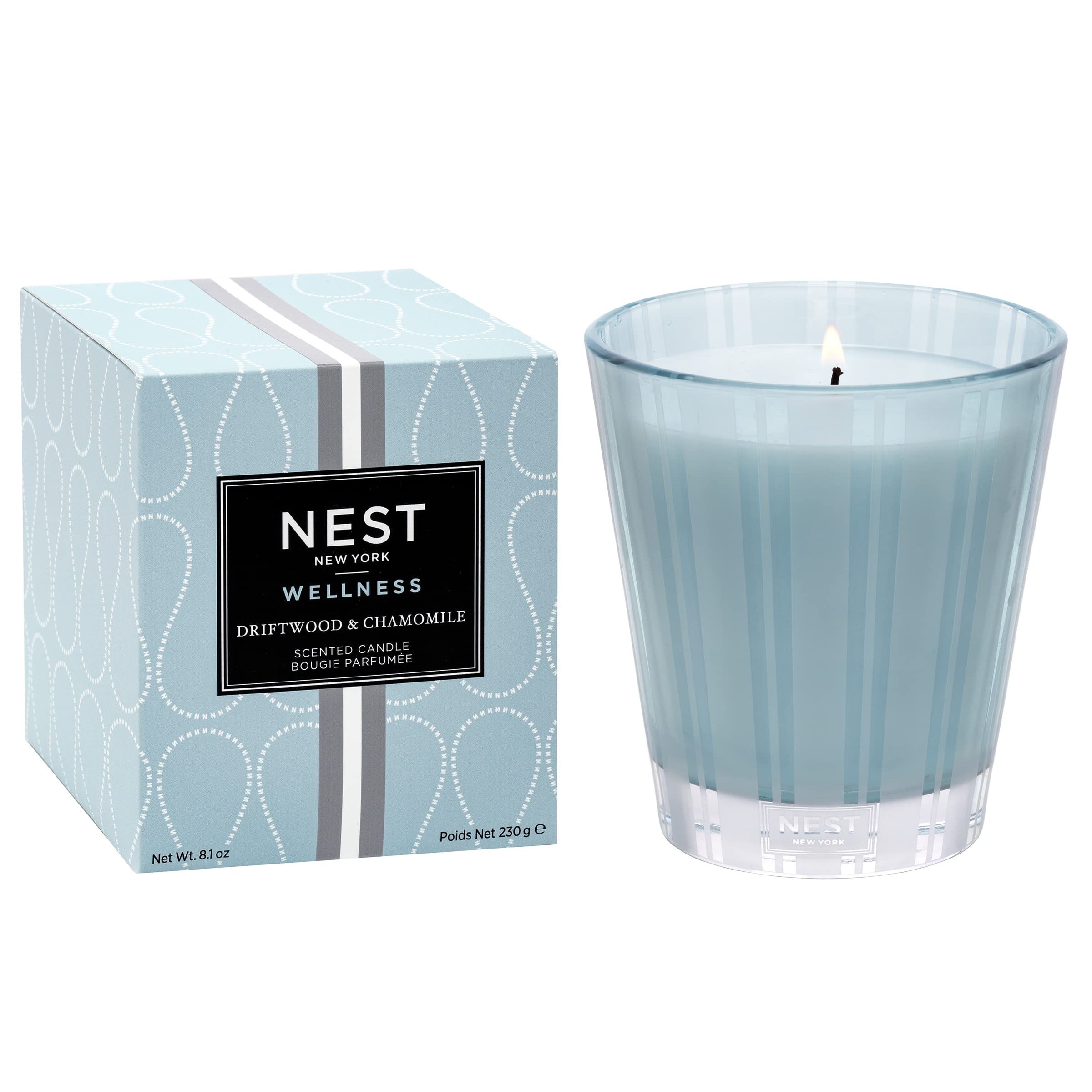 NEST New York Scented Classic Candle, Driftwood & Chamomile - 8.1 oz - Up to 60-Hour Burn Time - Reusable Glass Vessel