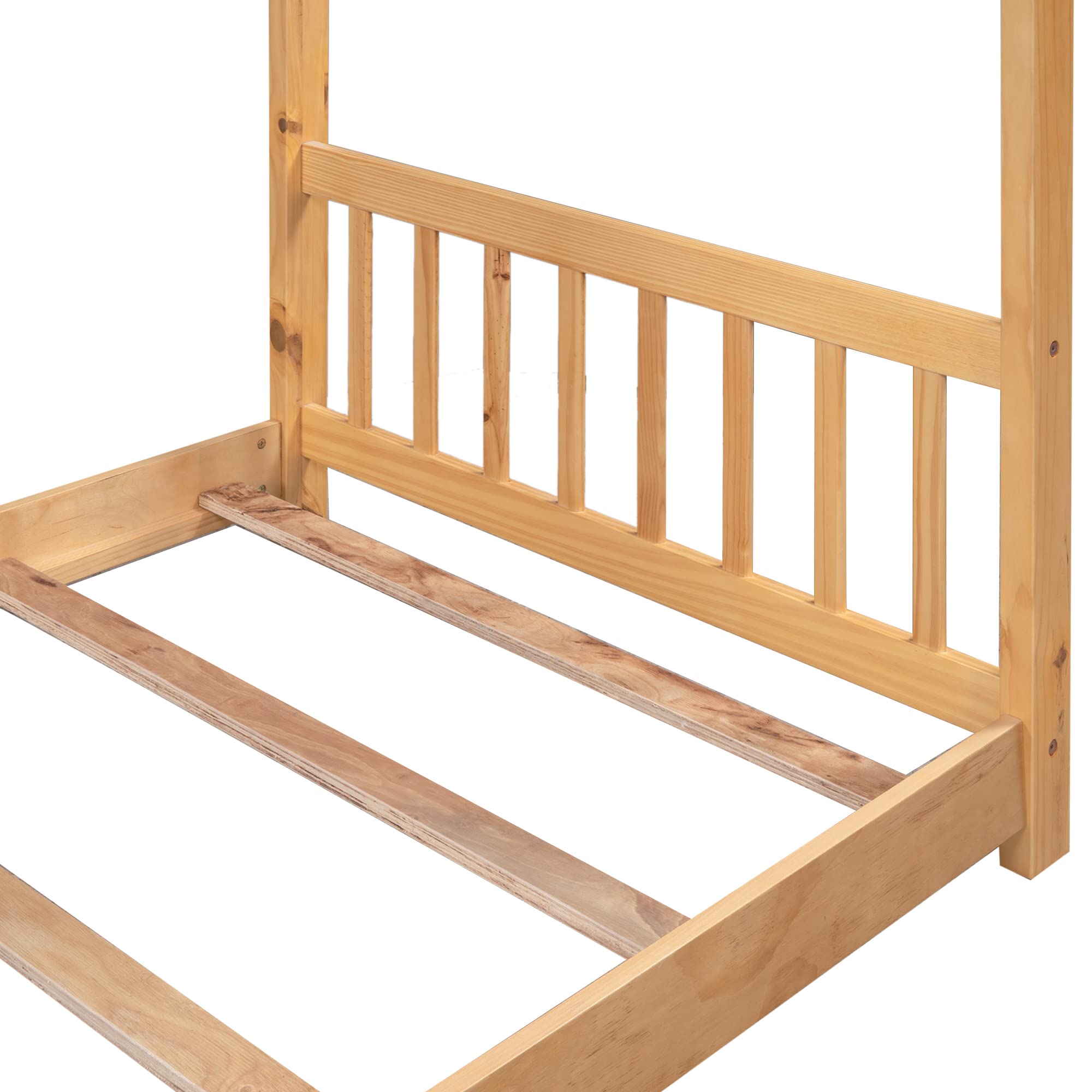 Harper & Bright Designs House Bed for Kids, Wood House Twin Platform Bed with Headboard and Footboard, Toddler House Twin Bed Frame Montessori Crib. No Box Spring Needed (Twin, Natural)