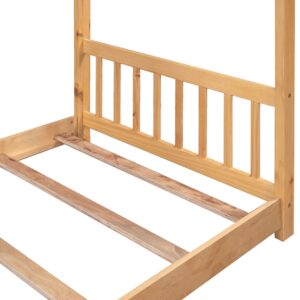 Twin House Platform Bed with Headboard and Footboard, Tent Bed, Wooden Floor Bed for Toddlers,Teens, Girls, Boys, Can Be Decorated (Natural)