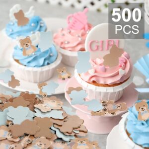 500 Pieces Bear Shaped Confetti Baby Shower Cream Brown Paper Confetti Sprinkles Bear Table Confetti for Boy Girl Home Party Table Decorations (Multi Style,0.98 Inch)