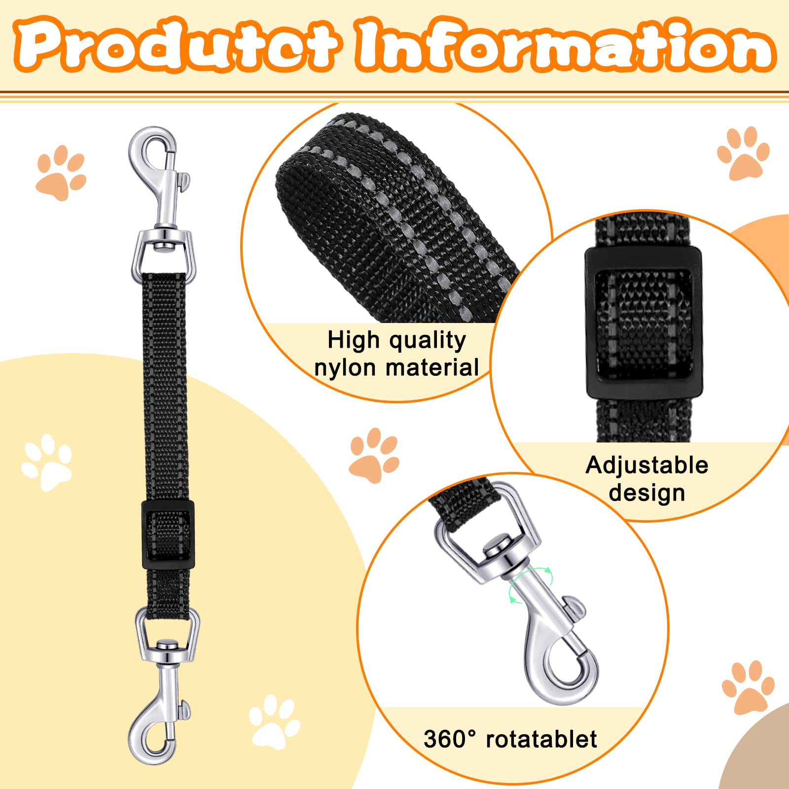 5 Pcs Safety Dog Collar Clips Prong Collar Backup Clips Adjustable Reflective Nylon Dog Collar Harness Connector Metal Double Ended Backup Clasp for Dog Harness Pet (Dark Color)