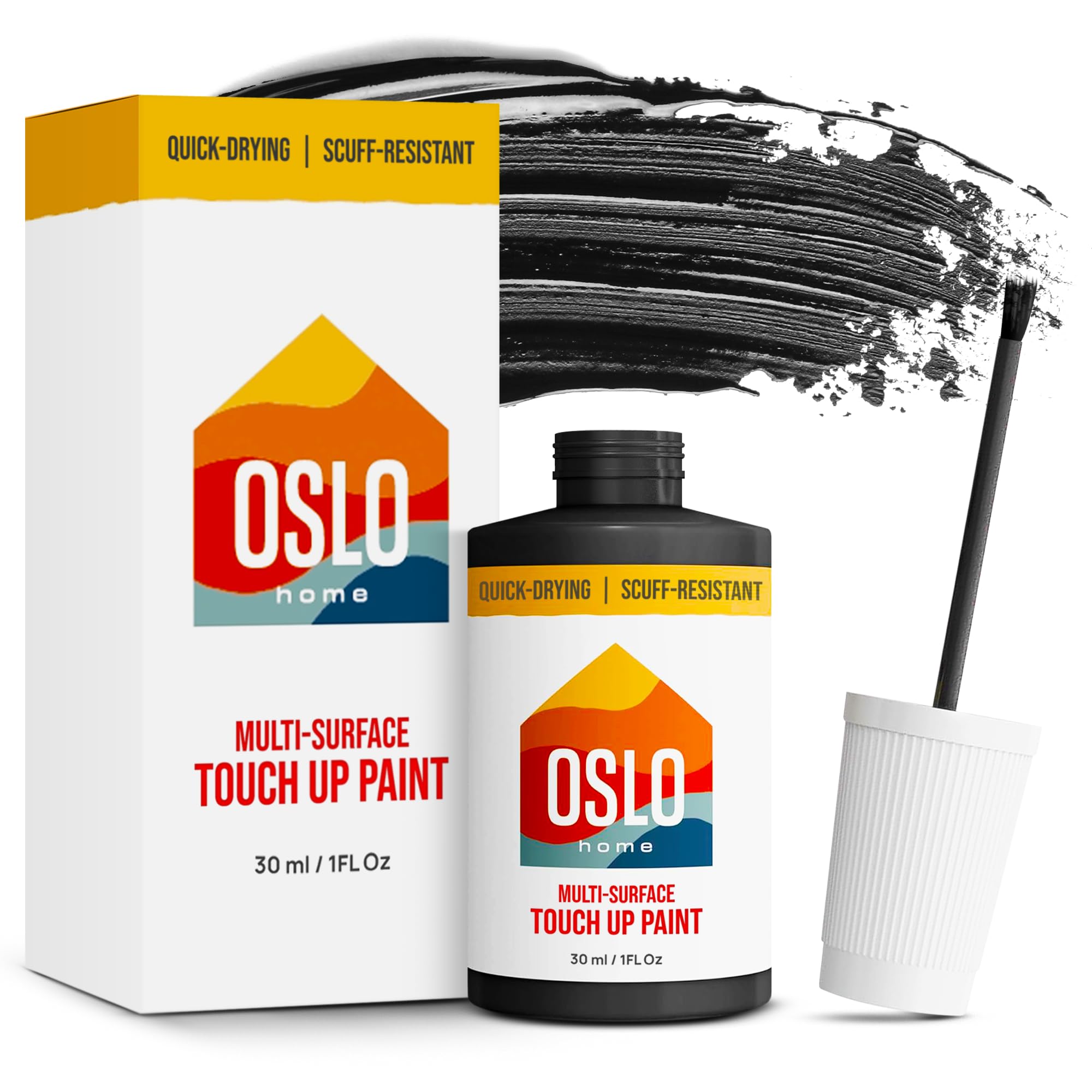 Oslo Home Touch Up Paint, Black, 1oz, Matte, w/brush in bottle, Quick drying, for Home repairs, Kitchen Cabinets, Furniture, Walls