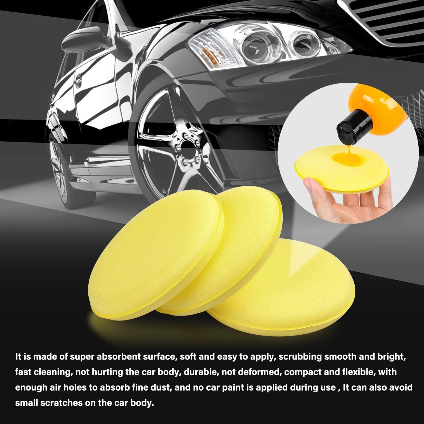 PSLER Foam Applicator Pads - Foam Car Wax Applicator Pad Detailing Round 4 inch Polishing Sponges for Car Wax Applicator Pad 12 Pack-Yellow