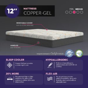 Blissful Nights e5 Adjustable Bed Frame with Head Tilt + 12" Copper Gel Infused Mattress, Massage, Anti-Snore, Zero Gravity, USB Ports, Nightlight, Phone App, Wireless Remote (Split King)